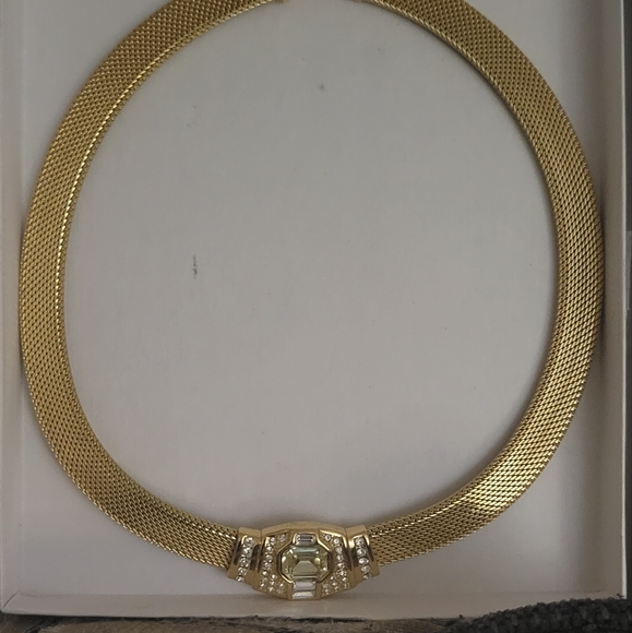 Vtg Christian Dior Statement Yellow Rhinestone Gold Tone Collar Necklace - Picture 7 of 7